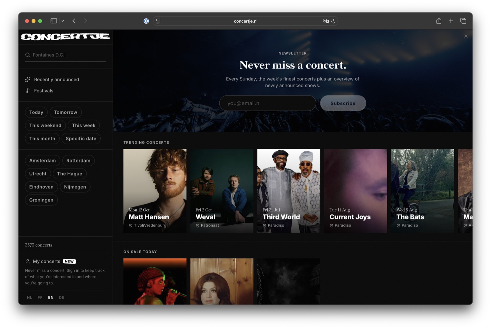 concertje.nl, the Dutch version of the site, live with its own trending concerts and venues
